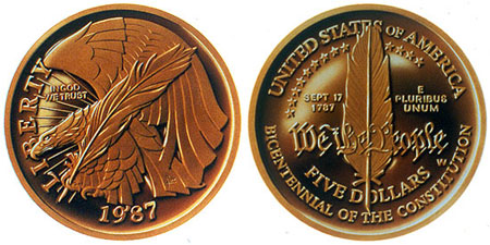 1987 Constitution $5 Gold