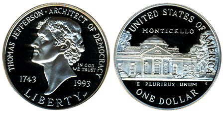 1993 Thomas Jefferson Silver Dollar