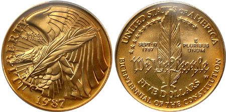 1987 Constitution $5 Gold Commemorative Coin