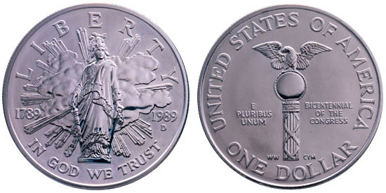 1989 Congress Bicentennial Silver Dollar