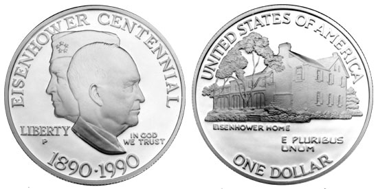 1990-W $1 Eisenhower Centennial Commemorative Silver Dollar Choice Uncirculated 
