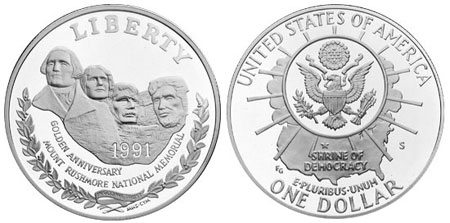 1991 Mount Rushmore Silver Dollar Commemorative Coin