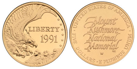 1991 Mount Rushmore $5 Gold Commemorative Coin