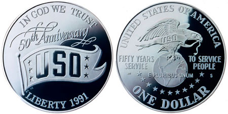 1991 USO Silver Dollar