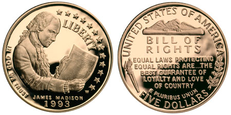 1993 Bill of Rights $5 Gold Coin