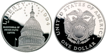 1994 U.S. Capitol Bicentennial Silver Dollar