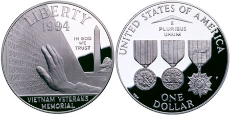 1994 Vietnam Veterans Memorial Silver Dollar