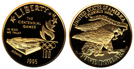 1995 Olympic Stadium $5 Gold Commemorative Coin