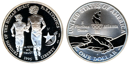 1995-D Atlanta Olympic Games Gymnast Commemorative Silver Dollar BU 
