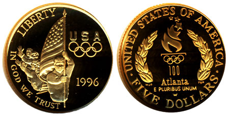 1996 Olympic Flag Bearer $5 Gold Commemorative Coin