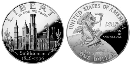 1996 Smithsonian 150th Anniversary Silver Dollar