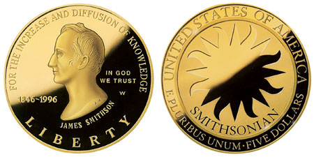 1996 Smithsonian 150th Anniversary $5 Gold Coin
