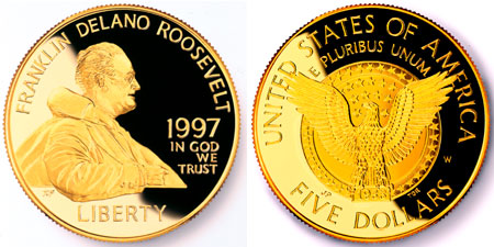 1997 Franklin D. Roosevelt 5 Gold Commemorative Coin