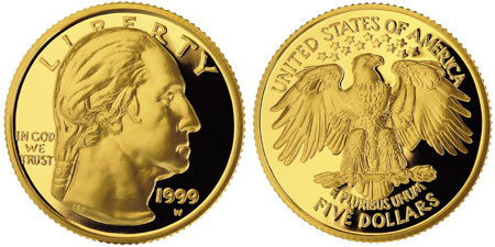 1999 George Washington 5 Gold Commemorative Coin