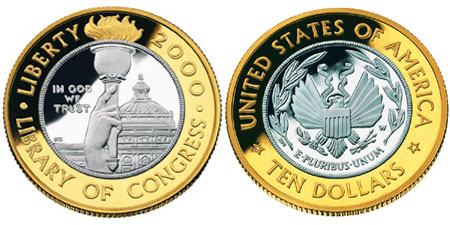 2000 Library of Congress $10 Bimetallic Gold and Platinum
