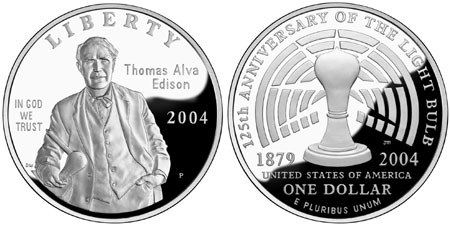 2004 Thomas Edison Silver Dollar Commemorative Coin