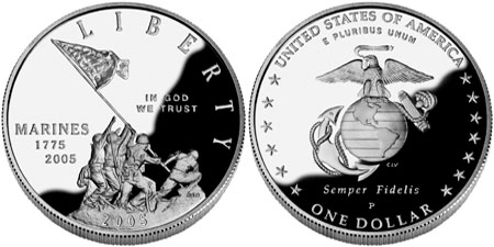 2005 Marine Corps Silver Dollar Commemorative Coin