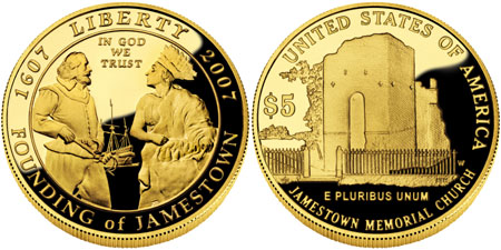 2007 Jamestown $5 Gold Commemorative Coin