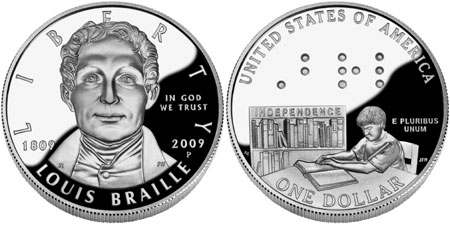 2009-P Louis Braille Bicentennial Commemorative Uncirculated Silver Dollar  OGP Replacement Box and COA - $9.99