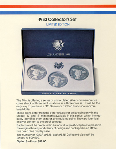 1) 1983 (2) 1984 S Olympic Games (3x) $1 Silver Dollar Proof dollar Coin  only