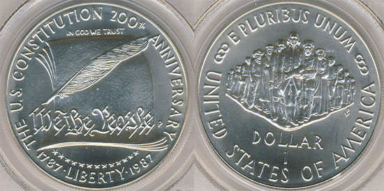 1987 Constitution Silver Dollar Commemorative Coin