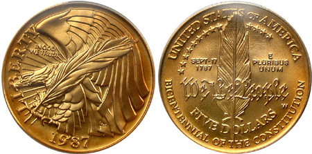 1987 Constitution 5 Gold Commemorative Coin