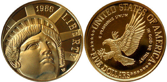 1986 Statue of Liberty 5 Gold Commemorative Coin