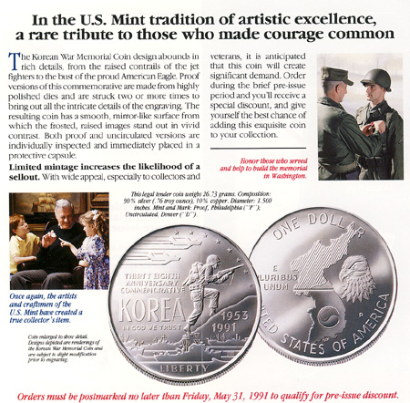 1991 Korean War Silver Dollar Commemorative Coin