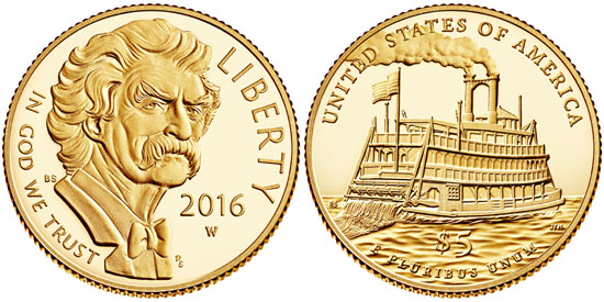 2016 Mark Twain $5 Gold Commemorative Coin