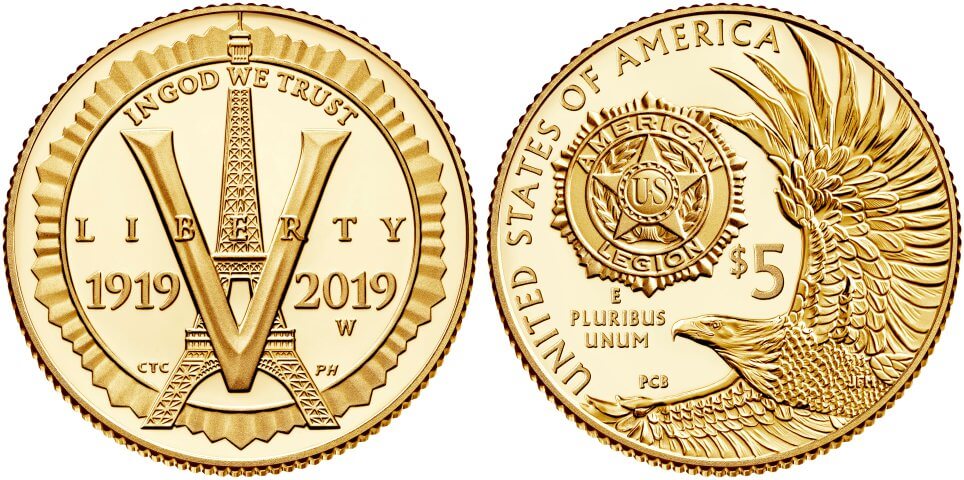 2019 American Legion 100th Anniversary $5 Gold Coin Commemorative Coin