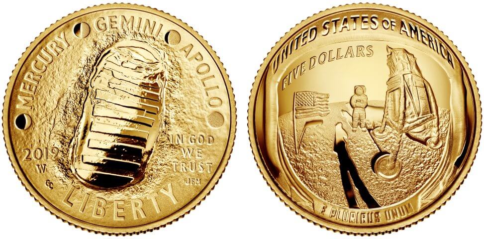 2019 Apollo 11 50th Anniversary 5 Gold Coin Commemorative Coin